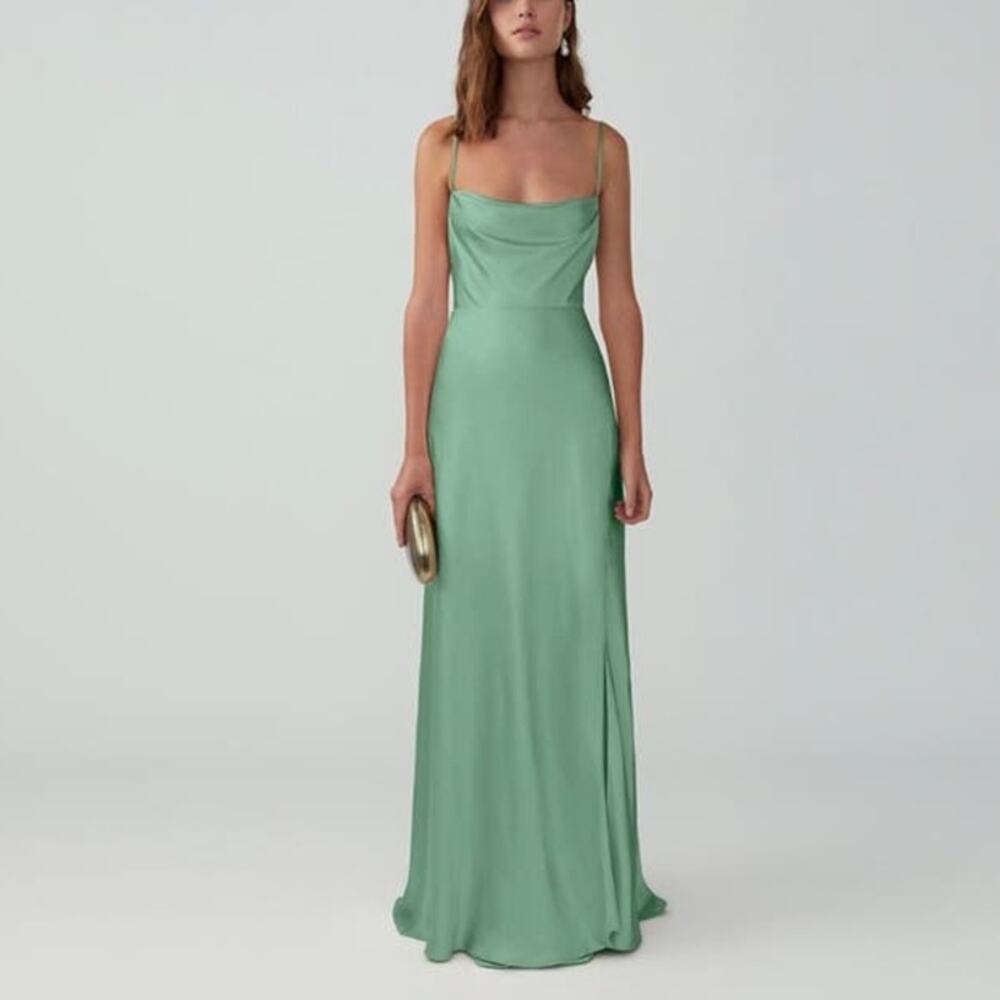 Fame and Partners Strappy Draped Rosabel Gown Green Maxi Dress Size 4 US - Picture 2 of 12